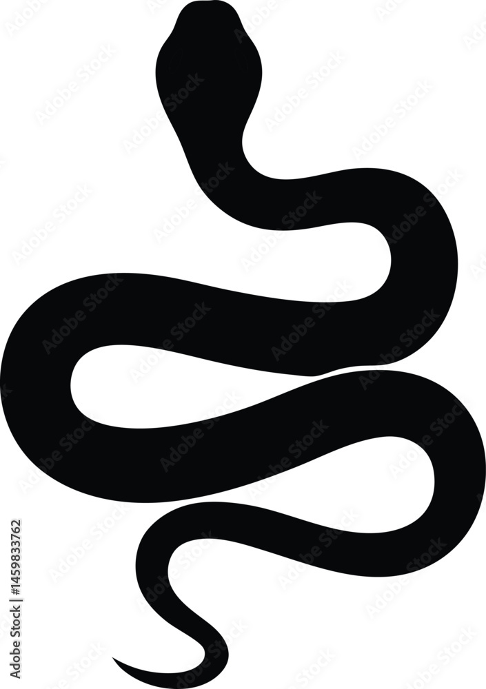 Fototapeta premium Black silhouette snake icon. Isolated snake symbol on white background. Abstract snake sign