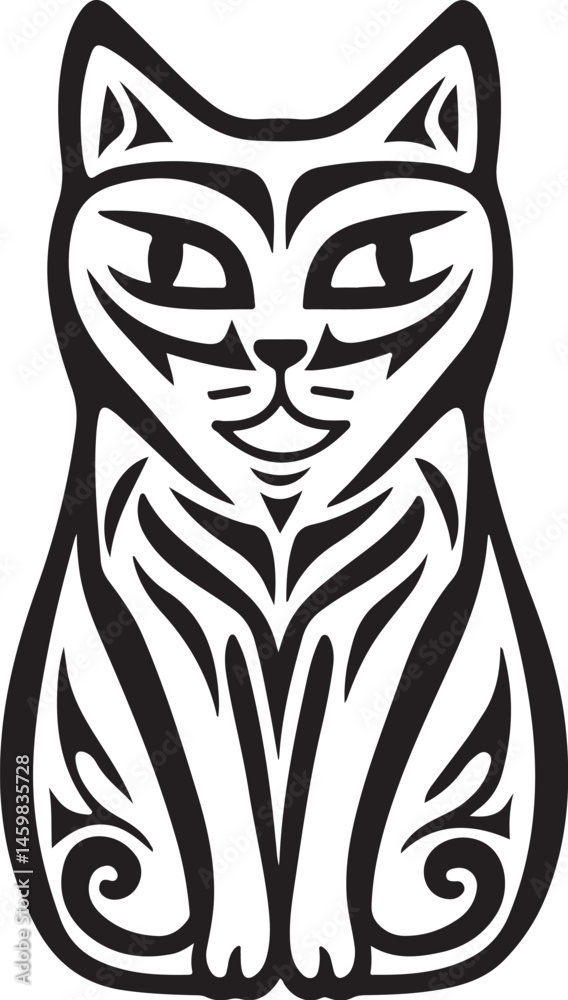 Tribal-Style Cat Illustration with Symmetrical Patterns Tribal-Style Cat Illustration with Symmetrical Patterns