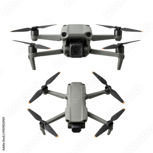 Compact drone with sleek design and high-resolution camera on a white background

