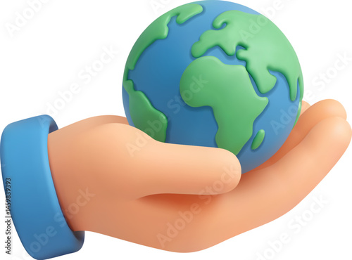 3D Vector Hand Holding Earth Globe ESG Concept