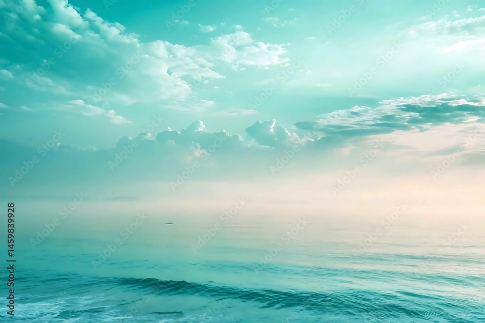 Obraz premium Misty twilight waterscape with glowing moon and distant birds in flight