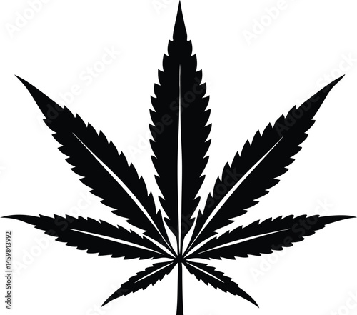 Cannabis marijuana hemp leaf silhouette vector, marijuana leaf icon