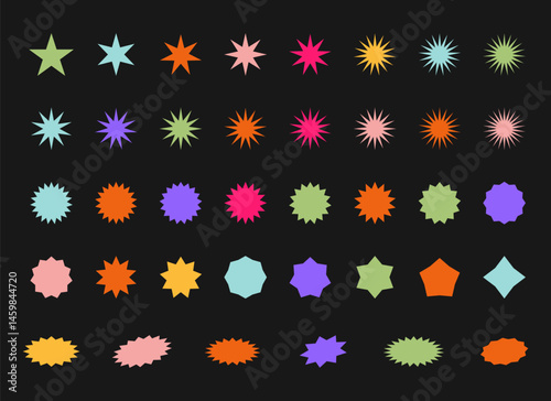 Abstract Geometric Shape Set. Colorful Funky Frames, Labels, and Design Elements in Retro Style. Vector Illustration