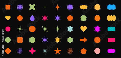 Abstract Geometric Shape Set. Colorful Funky Frames, Labels, and Design Elements in Retro Style. Vector Illustration
