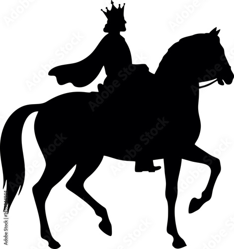 Silhouette of a King Riding a Horse – Royalty in Motion Vector Illustration