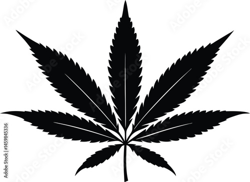 Marijuana cannabis hemp leaf silhouette vector, cannabis hemp leaf icon, Marijuana leaf black silhouette