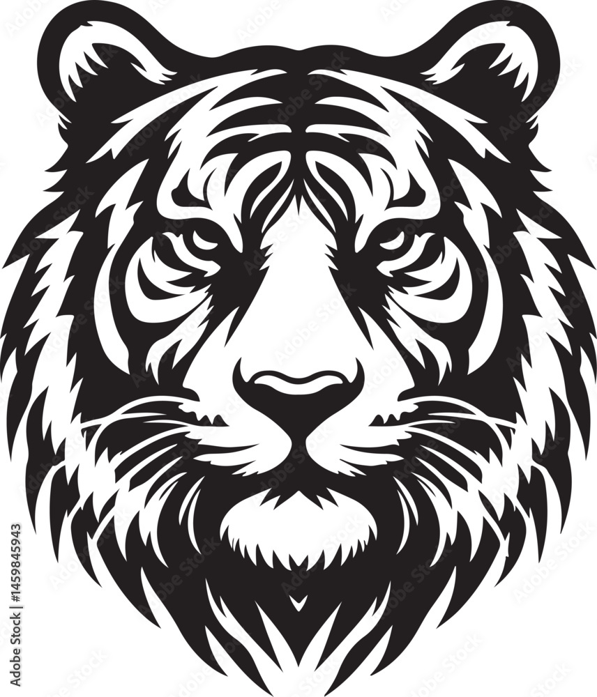 Fototapeta premium Vector tiger head, face for retro logos, emblems, badges, labels template and t-shirt vintage design element. Isolated on white background
