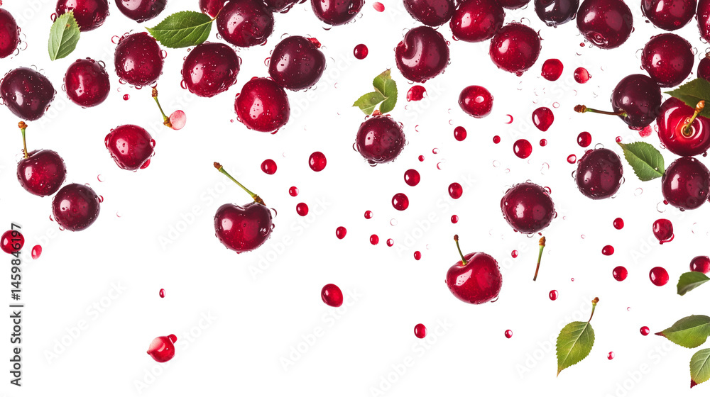 Fresh Red Cherries with Water Splash Isolated on Transparent Background Fresh Red Cherries with Water Splash Isolated on Transparent Background
