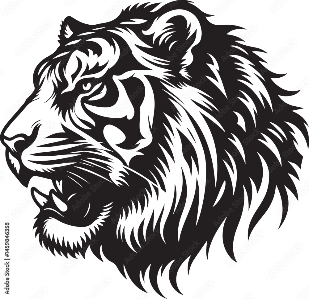 Fototapeta premium Vector tiger head, face for retro logos, emblems, badges, labels template and t-shirt vintage design element. Isolated on white background