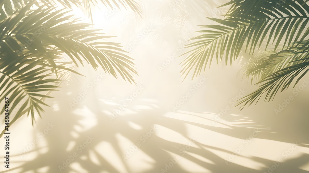 Warm, tropical foliage shadows on a light background.