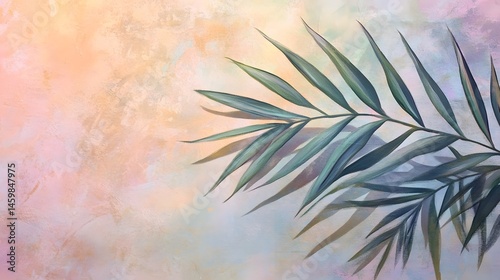 Obraz na płótnie Pastel colored background with a tropical leaf. w salonie