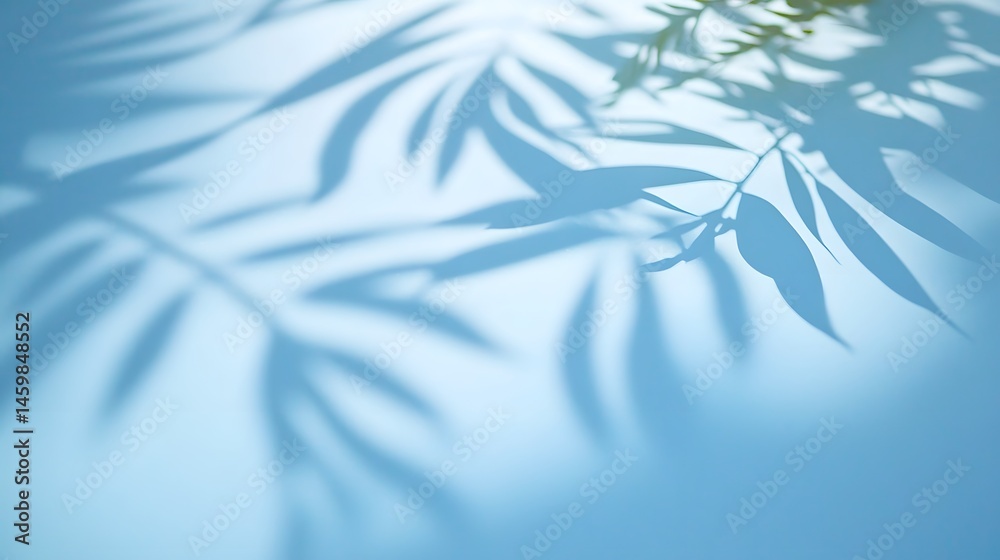 Light blue background with intricate leaf shadows.