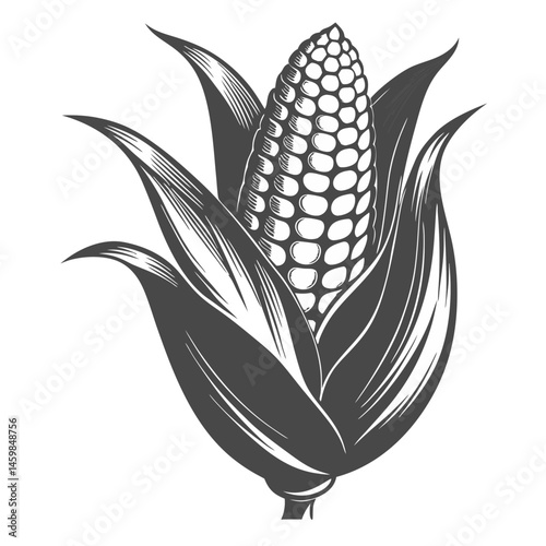 Detailed Engraving of an Ear of Corn with Full Husks Agricultural and Harvest Symbolism
