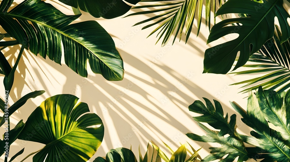 Tropical foliage creating a sunlit border design.