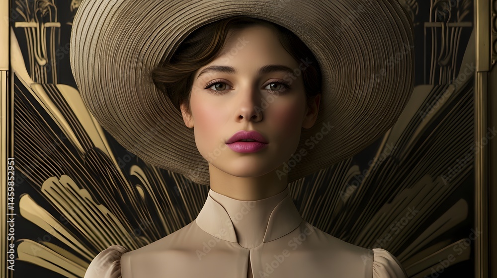 Elegant woman in vintage style headwear.