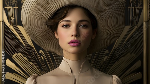 Obraz na płótnie Elegant woman in vintage style headwear. w salonie