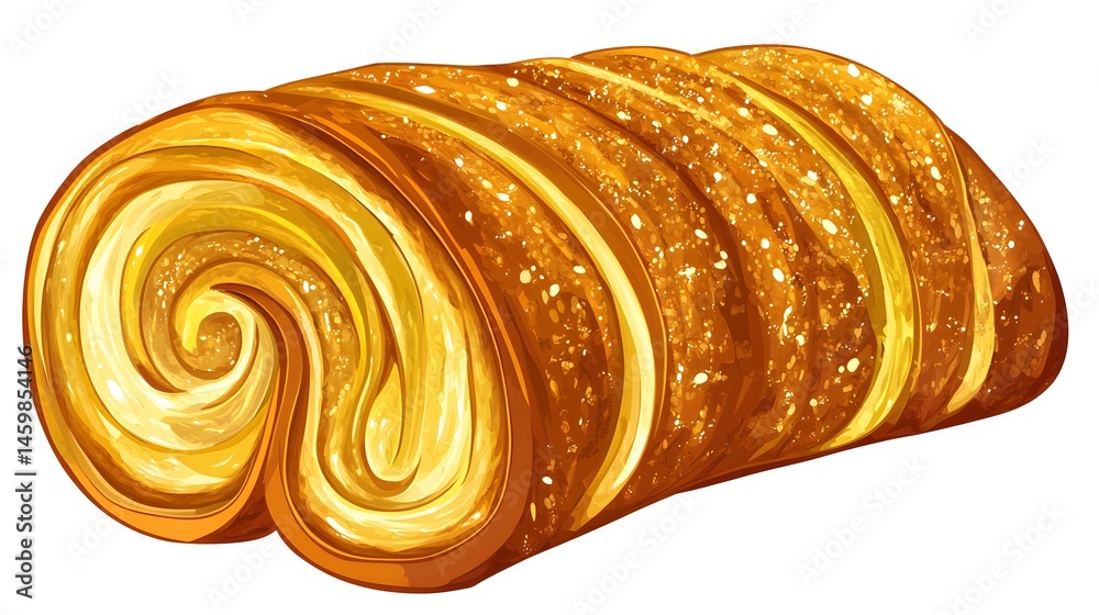 Close-up view of a golden-brown pastry roll.