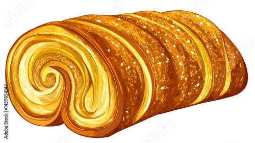 Obraz na płótnie Close-up view of a golden-brown pastry roll. w salonie