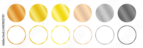 Set of Metallic Circles in Bronze, Gold, Rose Gold, and Silver