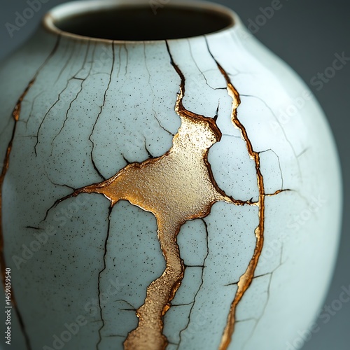 Fotografie Close Up Of Kintsugi Vase With Gold Repair Detailing High Resolution Images