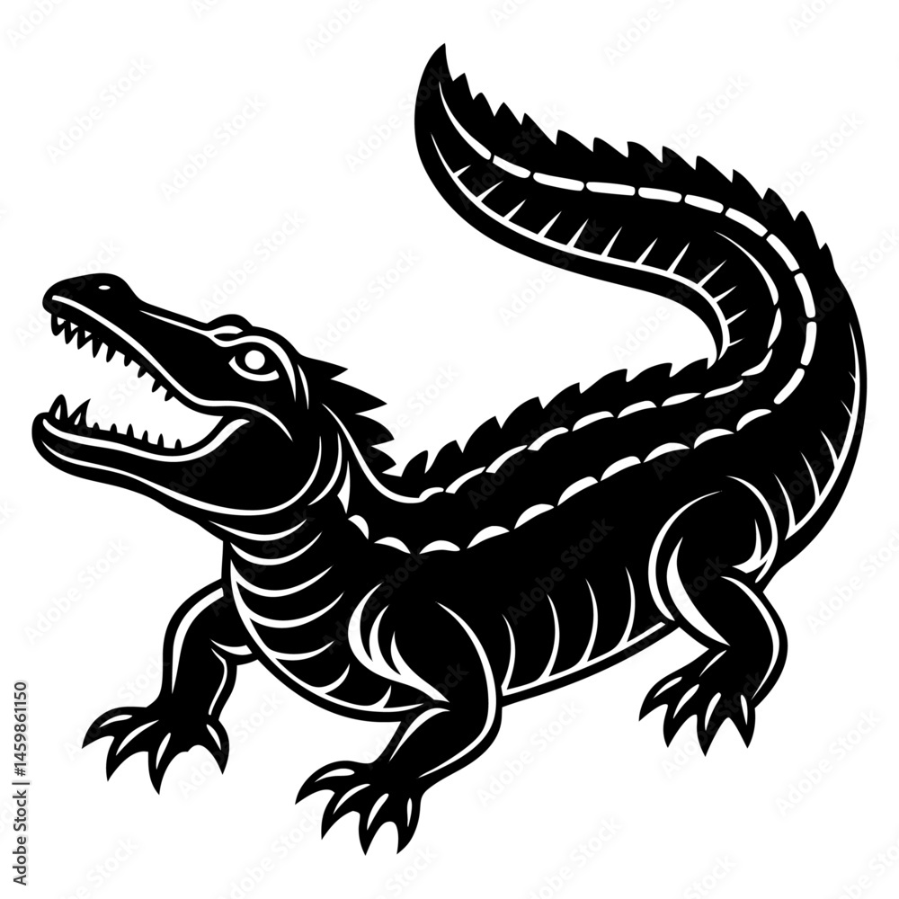 High-Quality American Alligator Silhouette Vector for Print and Web High-Quality American Alligator Silhouette Vector for Print and Web