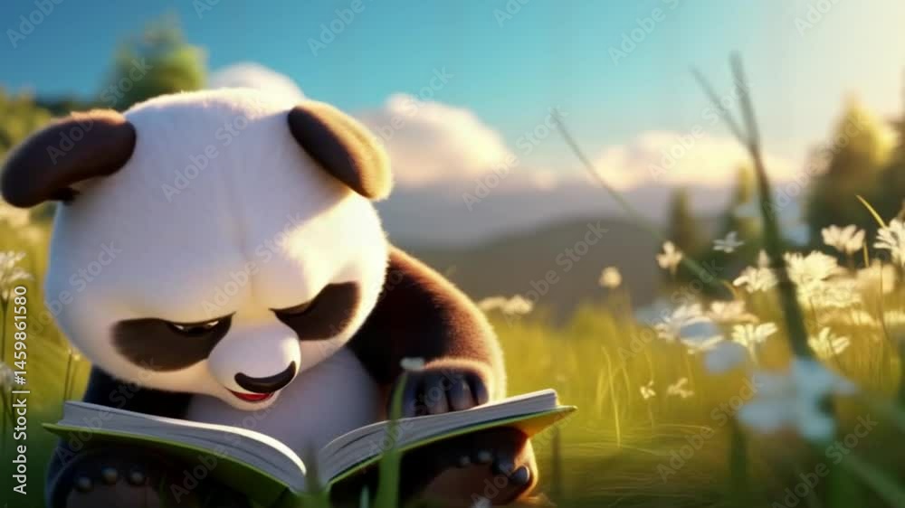 Niedlicher Panda liest ein Buch