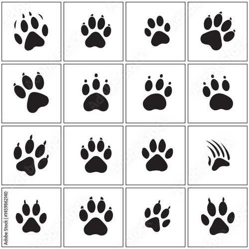 This vector set features animal icons and four-leaf clover elements, including paw prints and floral silhouettes for nature-inspired design