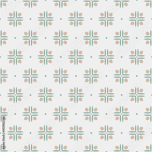 Minimalistic Seamless pattern with geometric floral motif. Pastel colored background design for fabric, textiles, home decor