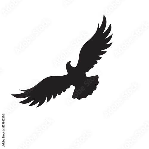 Majestic black eagle silhouette vector illustration with powerful wings in flight symbolizes freedom
