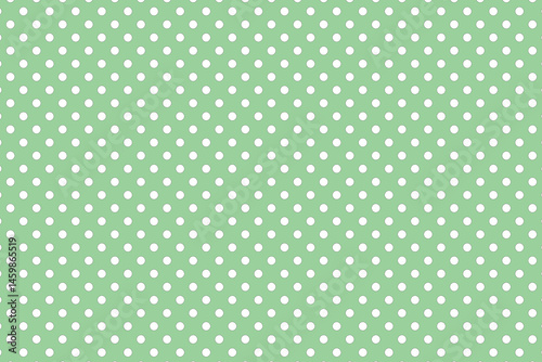 White polka dot on a green background, Seamless white polka dot pattern on a green backdrop, Vector illustration 