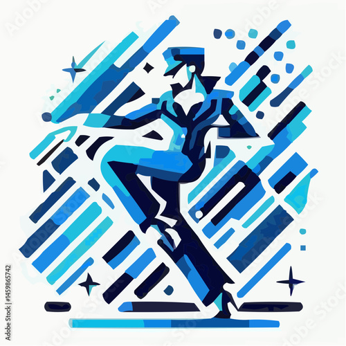 Sport Dancing Icon in Blue Abstract Background  