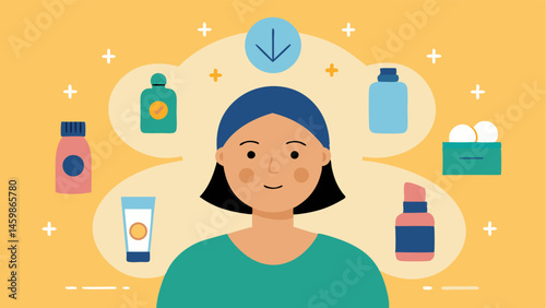 Lifestyle and Skincare Regime An illustration of a daily skincare routine with elements like cleansers moisturizers and exosome treatments promoting a comprehensive approach to