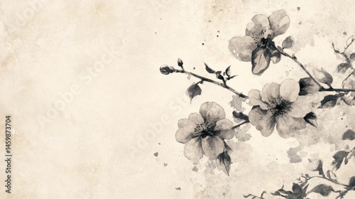 Delicate blossoms on aged paper with subtle textures.