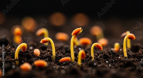Emergence of life: Young seedlings sprouting from fertile soil signify a new beginning