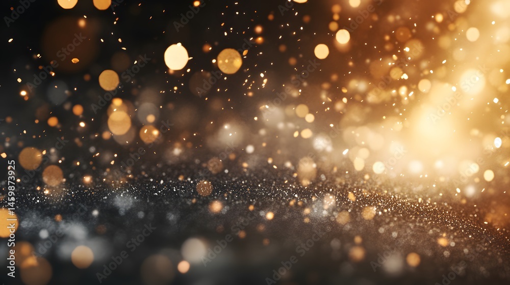 Obraz premium Dark Glittering Background Golden Sparkle Bokeh Texture