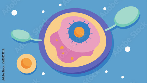 Magnified View A closeup view of a skin cell being infused with exosomes with details of the cell membrane and exosome structures.
