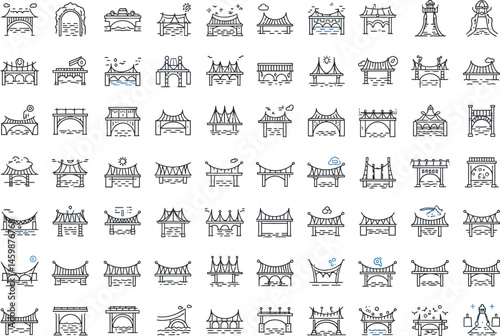 Traditional Chinese Archway Icon Set – Ornamental Architectural Motifs in Grid Layout