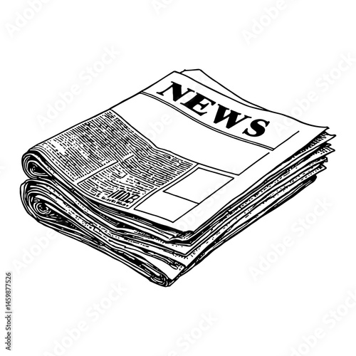 Stack of Newspaper Black and White Outline Line Art Drawing of Daily News Information Media