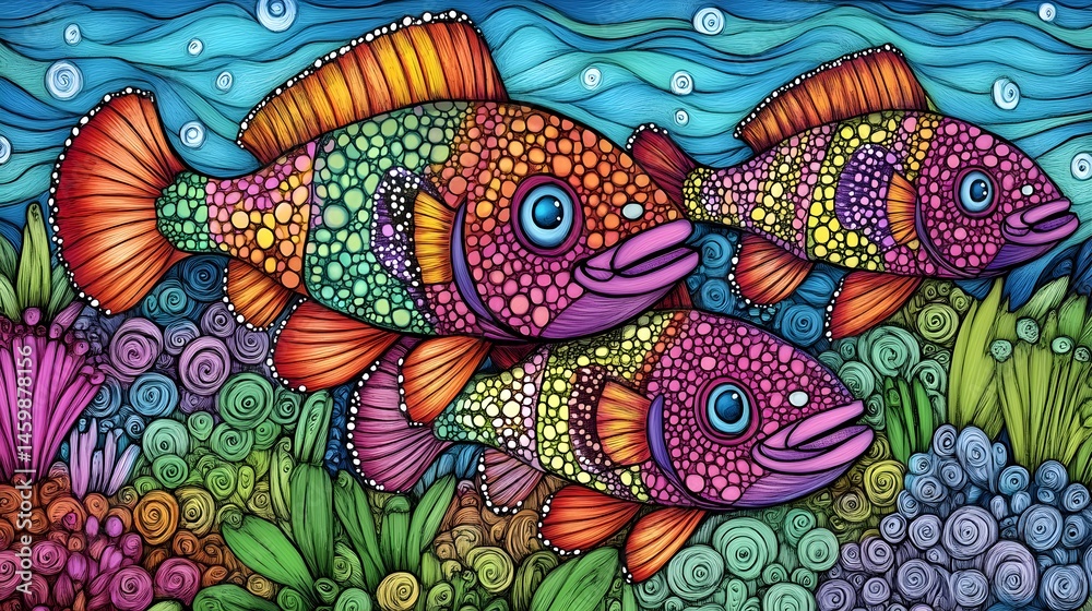 Fototapeta premium Vibrant Colorful Fish School Underwater Coral Reef