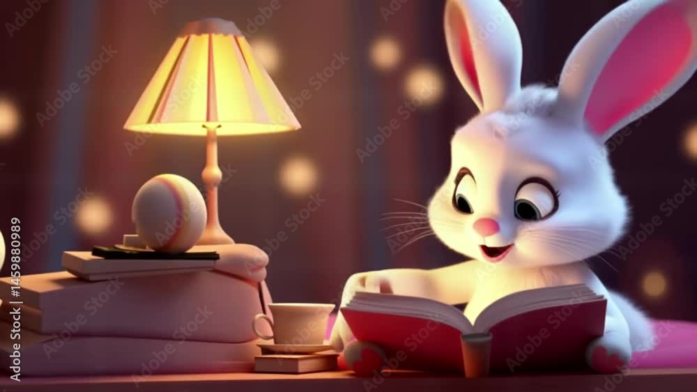 3D Hase liest ein Buch