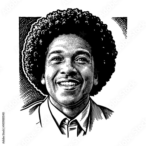 Afro African Man Smiling Face Portrait Black and White Outline Line Art Drawing