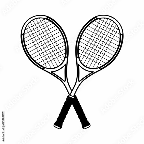 Tennis rackets crossed in black and white style for sports equipment and game concepts