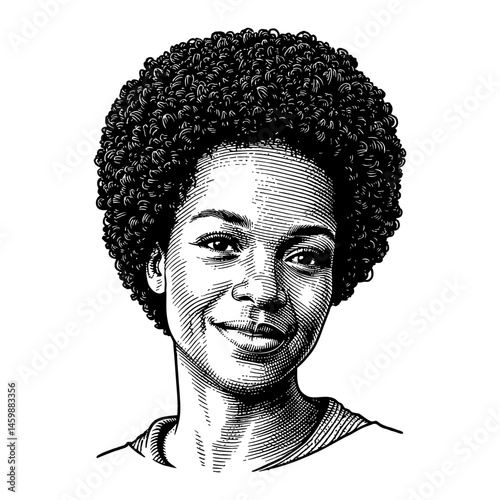 Portrait of an African Woman with Afro Hairstyle Black and White Outline Line Art Drawing