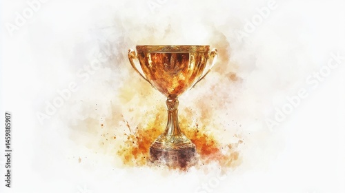 Golden trophy celebrating victory and achievement with watercolor effect