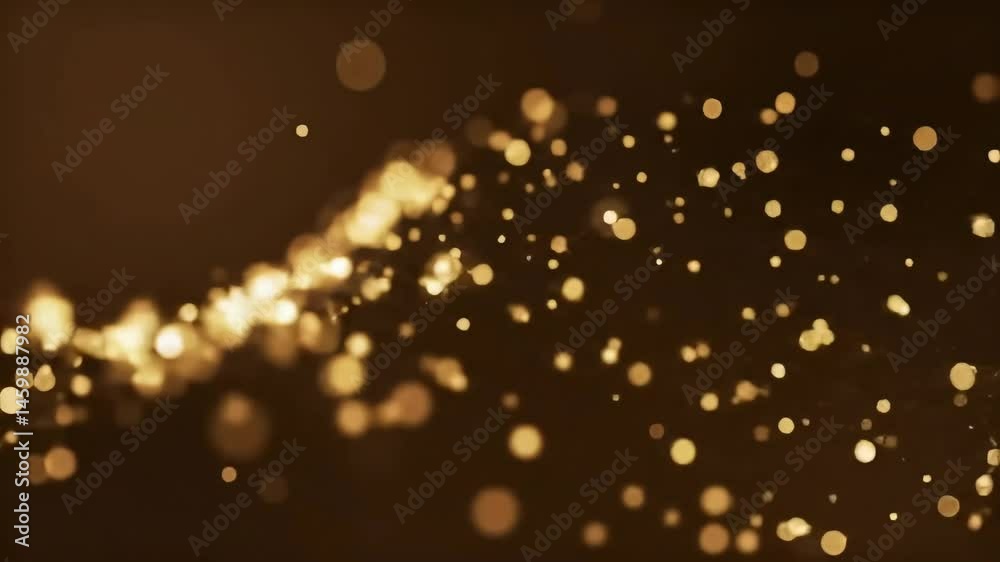 Golden Dust Particles Abstract Background with Glowing Lights