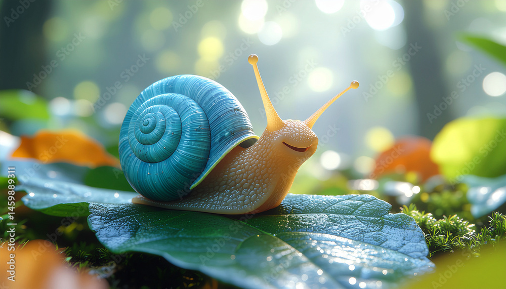 happy snail on a leaf
