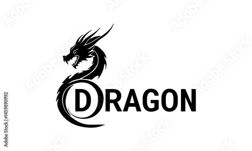 premium dragon logo vector, black and white