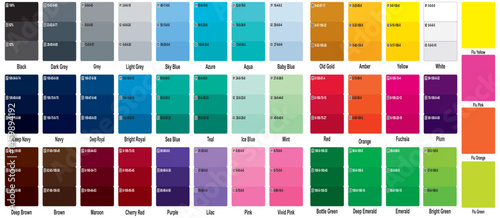 Color Palette. Color Template Chart for your design. Print Test Page. Color Numbers or Names. RGB, CMYK, Pantone. Vector color palette