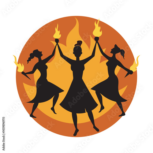 Folk Fire Spiral Silhouette Ritual Dance