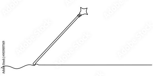 Magic stick one line continuous. Line art Magic Wand. Hand drawn vector art, Magic wand linear drawn continuous icon. Magic staff black one line vector icon, continuous line drawing of magic wand with